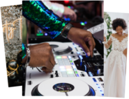 A DJ’s hands playing music on a turntable.